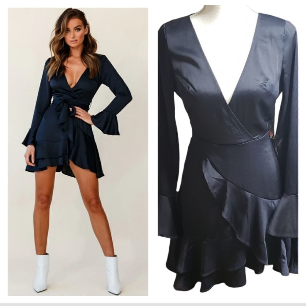 Selfie Leslie Khandi Long Sleeve Ruffle Wrap Dress XSMALL